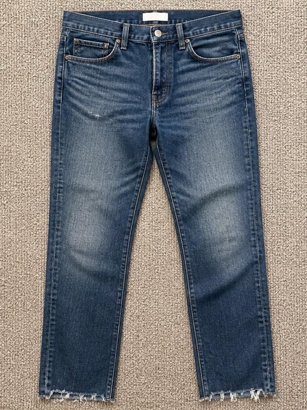 Moussy Straight-Leg Jeans in Dark Blue Wash with Frayed Hem